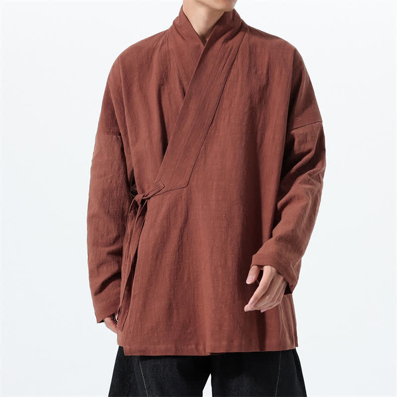 Buddha Stones Kimono da uomo in cotone tinta unita, stile semplice, con coulisse, per autunno/inverno, con tasca. - image 33