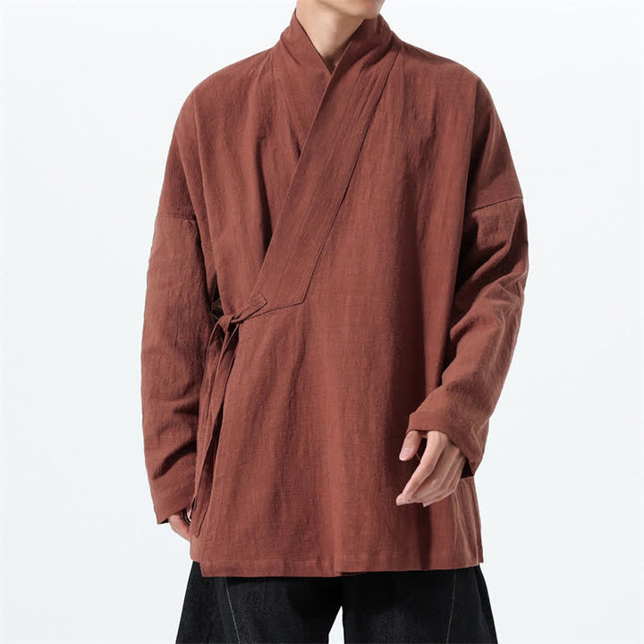 Buddha Stones Kimono da uomo in cotone tinta unita, stile semplice, con coulisse, per autunno/inverno, con tasca. - image 33