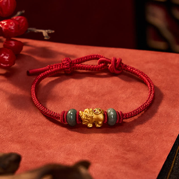Buddha Stones Braccialetto portafortuna con moneta cinese Pi Xiu in lega e cordino rosso. - image 12