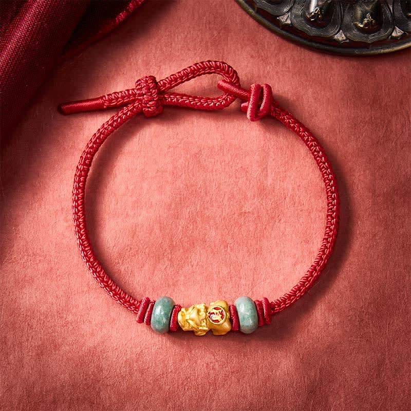 Buddha Stones Braccialetto portafortuna con moneta cinese Pi Xiu in lega e cordino rosso. - Rosso scuro - 6,7–7,5 pollici/17–19 cm - image 10
