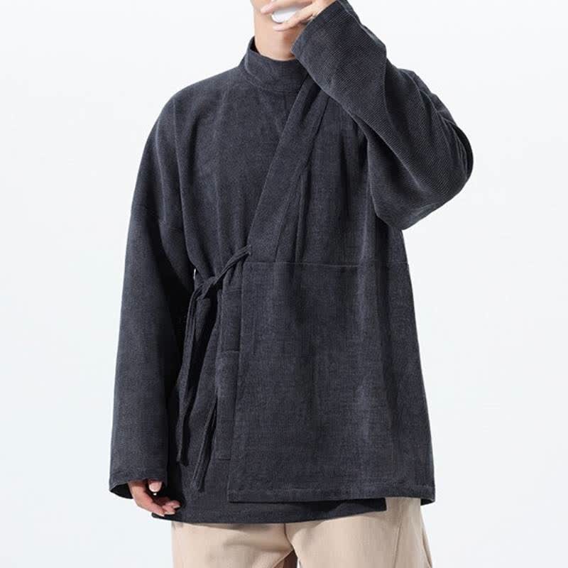 Buddha Stones Kimono da uomo casual autunno/inverno, stile Tang, con colletto alla coreana, tinta unita e tasca. - image 10