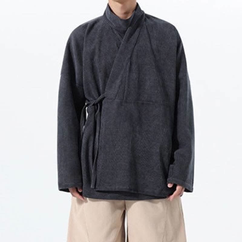 Buddha Stones Kimono da uomo casual autunno/inverno, stile Tang, con colletto alla coreana, tinta unita e tasca. - image 13