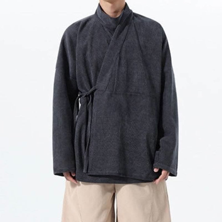 Buddha Stones Kimono da uomo casual autunno/inverno, stile Tang, con colletto alla coreana, tinta unita e tasca. - image 13