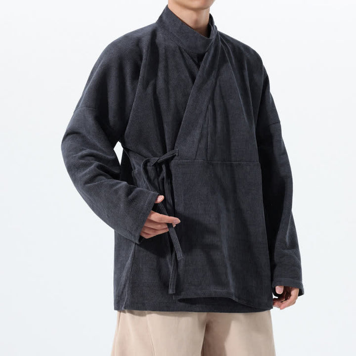 Buddha Stones Kimono da uomo casual autunno/inverno, stile Tang, con colletto alla coreana, tinta unita e tasca. - image 12