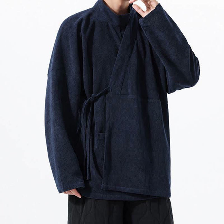 Buddha Stones Kimono da uomo casual autunno/inverno, stile Tang, con colletto alla coreana, tinta unita e tasca. - image 17