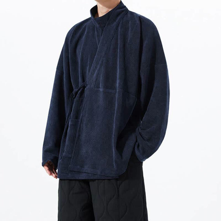Buddha Stones Kimono da uomo casual autunno/inverno, stile Tang, con colletto alla coreana, tinta unita e tasca. - image 20