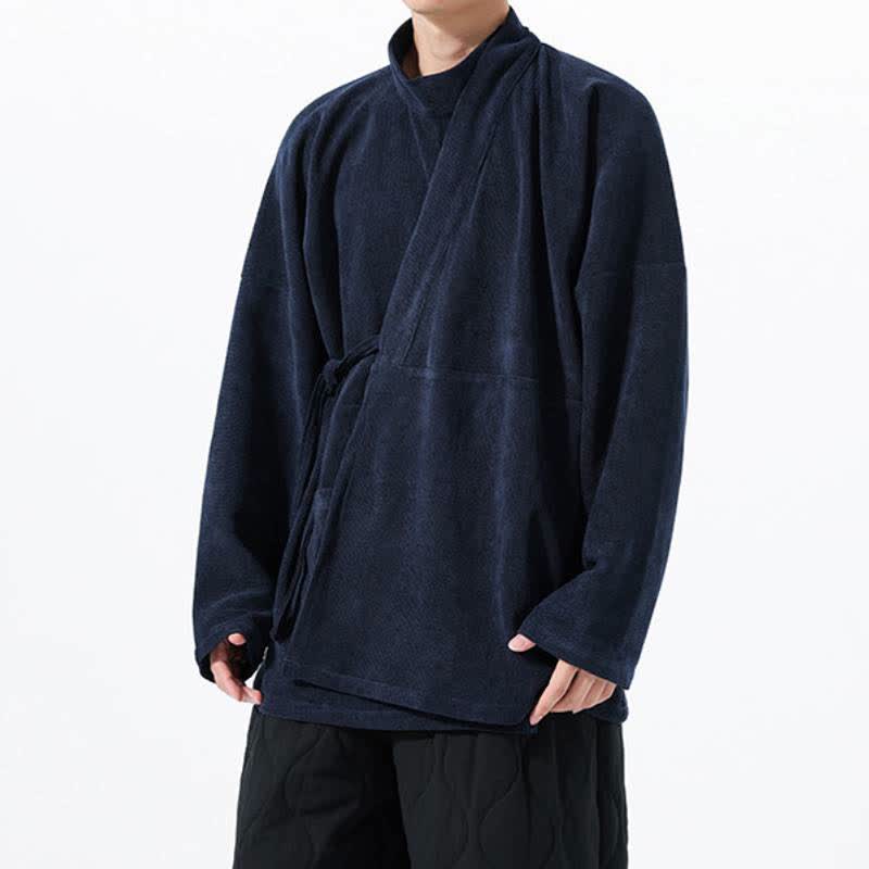 Buddha Stones Kimono da uomo casual autunno/inverno, stile Tang, con colletto alla coreana, tinta unita e tasca. - image 16