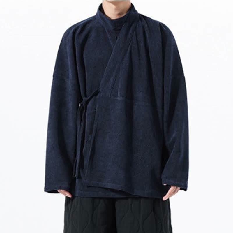 Buddha Stones Kimono da uomo casual autunno/inverno, stile Tang, con colletto alla coreana, tinta unita e tasca. - image 21