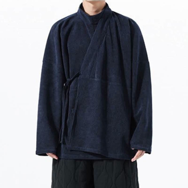 Buddha Stones Kimono da uomo casual autunno/inverno, stile Tang, con colletto alla coreana, tinta unita e tasca. - image 21