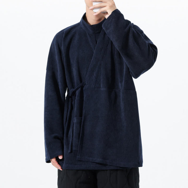 Buddha Stones Kimono da uomo casual autunno/inverno, stile Tang, con colletto alla coreana, tinta unita e tasca. - image 22