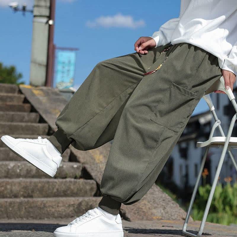 Buddha Stones Pantaloni da uomo a gamba affusolata, stile vintage, con coulisse, per autunno/inverno, modello casual vintage, con tasche. - image 7