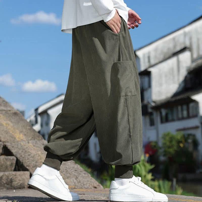 Buddha Stones Pantaloni da uomo a gamba affusolata, stile vintage, con coulisse, per autunno/inverno, modello casual vintage, con tasche. - image 5