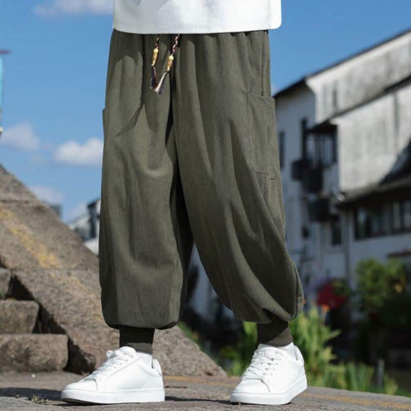 Buddha Stones Pantaloni da uomo a gamba affusolata, stile vintage, con coulisse, per autunno/inverno, modello casual vintage, con tasche. - image 4