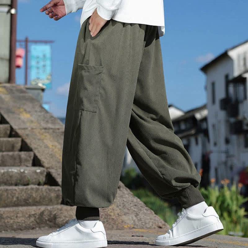 Buddha Stones Pantaloni da uomo a gamba affusolata, stile vintage, con coulisse, per autunno/inverno, modello casual vintage, con tasche. - image 6