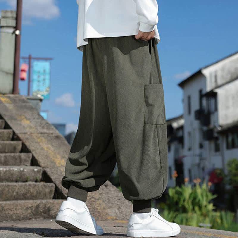 Buddha Stones Pantaloni da uomo a gamba affusolata, stile vintage, con coulisse, per autunno/inverno, modello casual vintage, con tasche. - image 3