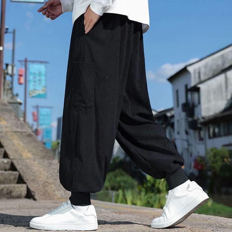 Buddha Stones Pantaloni da uomo a gamba affusolata, stile vintage, con coulisse, per autunno/inverno, modello casual vintage, con tasche. - image 14