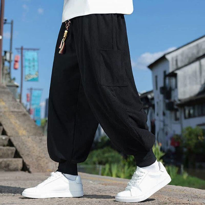 Buddha Stones Pantaloni da uomo a gamba affusolata, stile vintage, con coulisse, per autunno/inverno, modello casual vintage, con tasche. - image 12