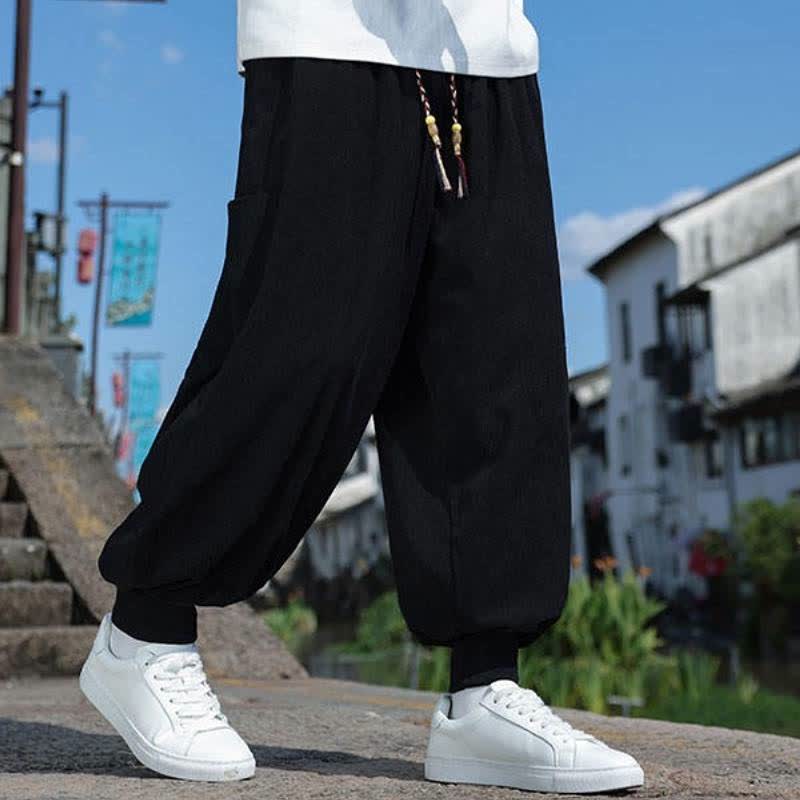Buddha Stones Pantaloni da uomo a gamba affusolata, stile vintage, con coulisse, per autunno/inverno, modello casual vintage, con tasche. - image 11