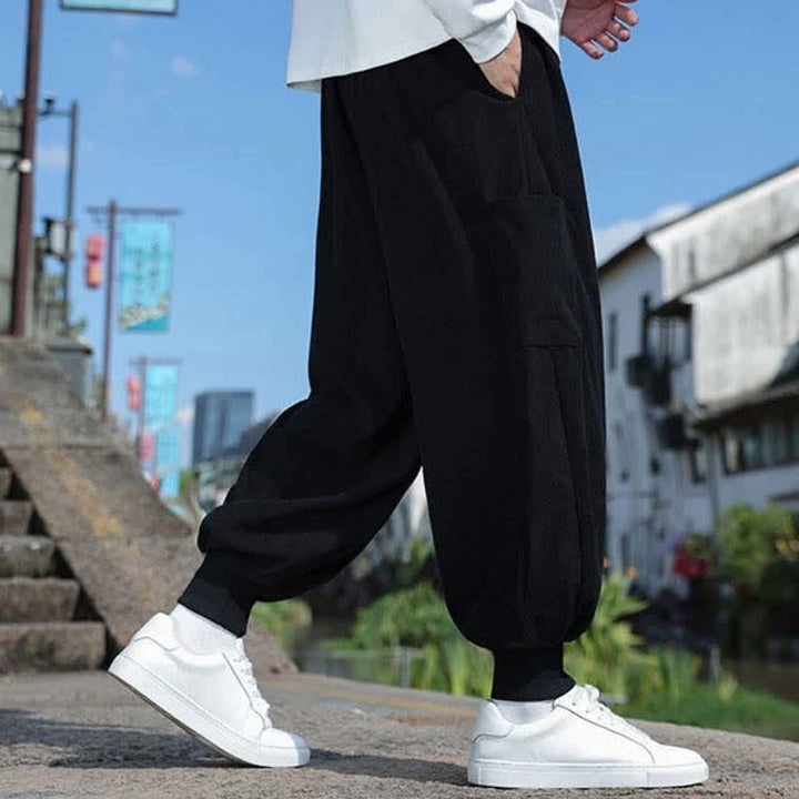 Buddha Stones Pantaloni da uomo a gamba affusolata, stile vintage, con coulisse, per autunno/inverno, modello casual vintage, con tasche. - image 13
