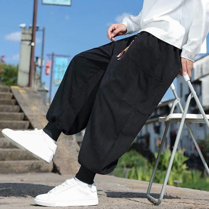 Buddha Stones Pantaloni da uomo a gamba affusolata, stile vintage, con coulisse, per autunno/inverno, modello casual vintage, con tasche. - image 15