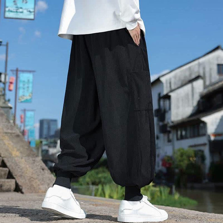 Buddha Stones Pantaloni da uomo a gamba affusolata, stile vintage, con coulisse, per autunno/inverno, modello casual vintage, con tasche. - image 10