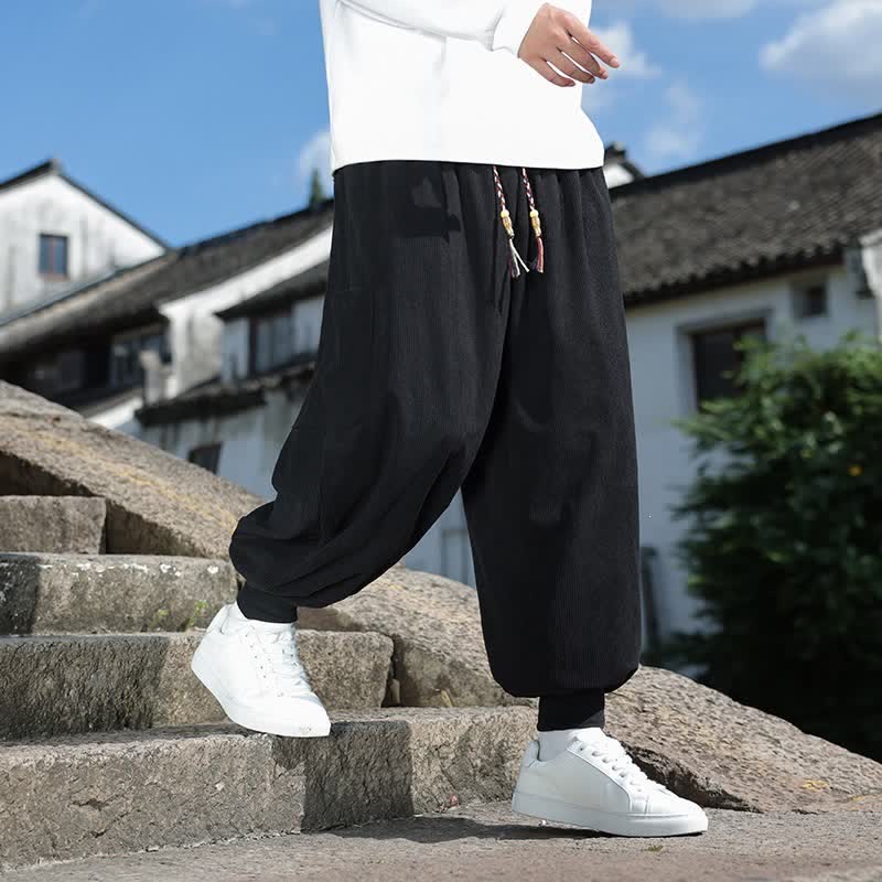 Buddha Stones Pantaloni da uomo a gamba affusolata, stile vintage, con coulisse, per autunno/inverno, modello casual vintage, con tasche. - image 9