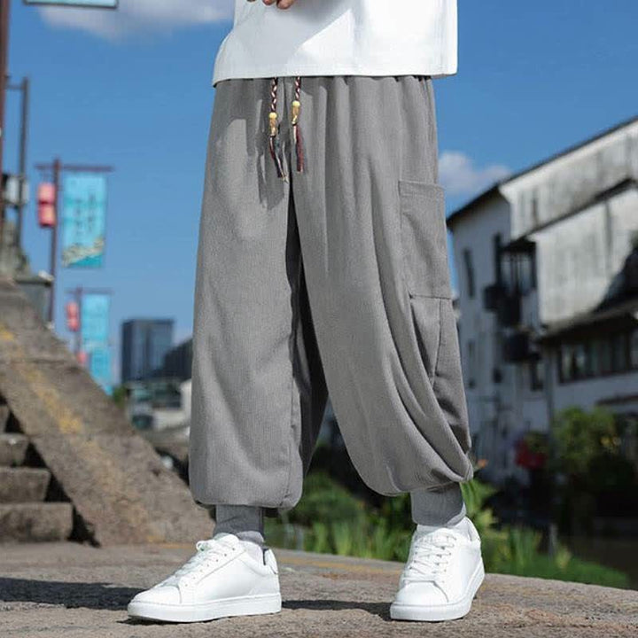 Buddha Stones Pantaloni da uomo a gamba affusolata, stile vintage, con coulisse, per autunno/inverno, modello casual vintage, con tasche. - image 20