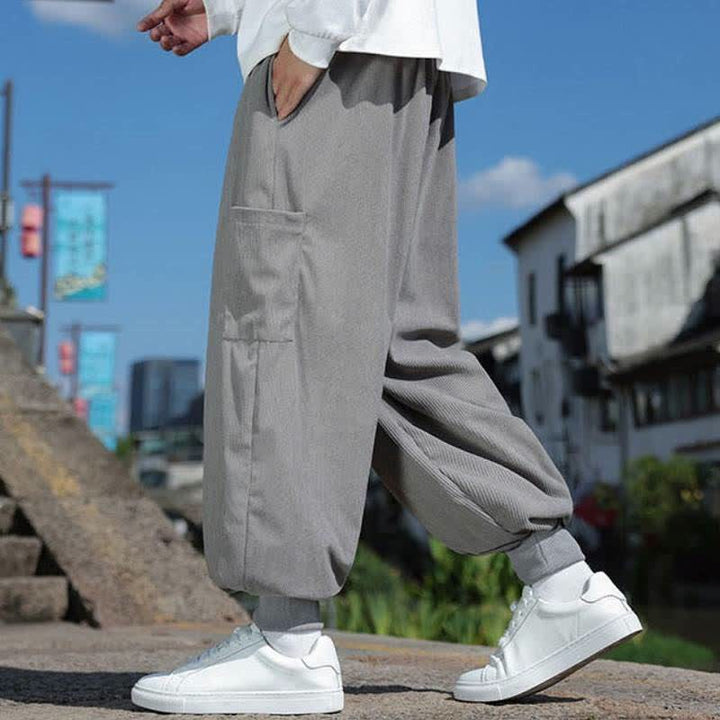 Buddha Stones Pantaloni da uomo a gamba affusolata, stile vintage, con coulisse, per autunno/inverno, modello casual vintage, con tasche. - image 21