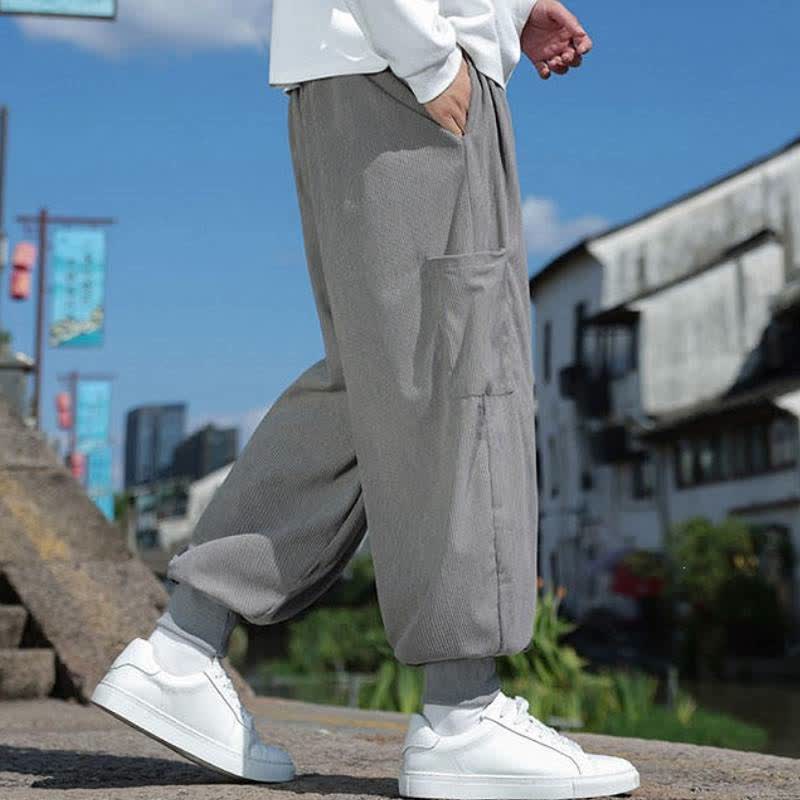 Buddha Stones Pantaloni da uomo a gamba affusolata, stile vintage, con coulisse, per autunno/inverno, modello casual vintage, con tasche. - image 18