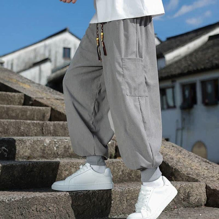 Buddha Stones Pantaloni da uomo a gamba affusolata, stile vintage, con coulisse, per autunno/inverno, modello casual vintage, con tasche. - image 22