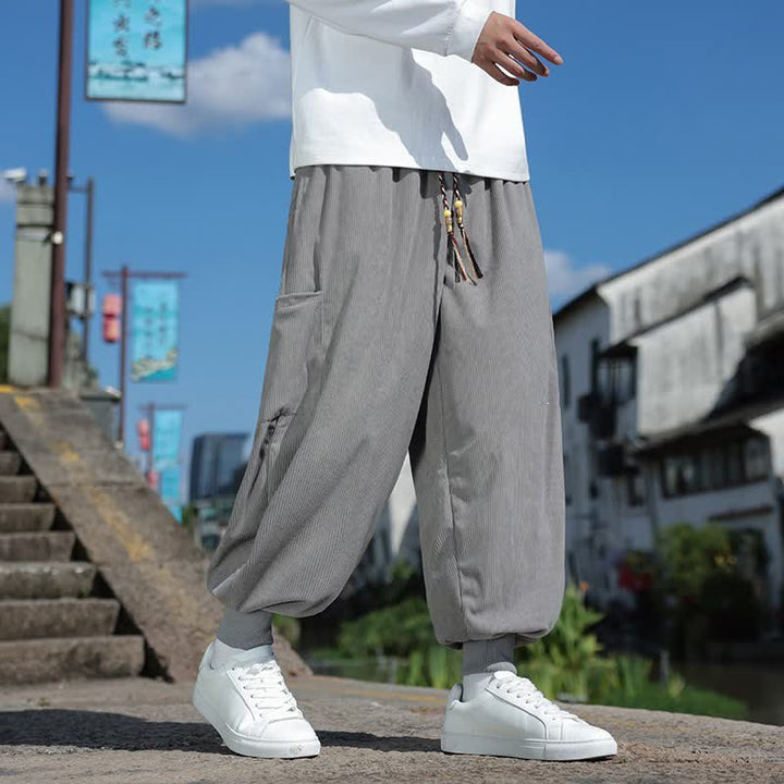 Buddha Stones Pantaloni da uomo a gamba affusolata, stile vintage, con coulisse, per autunno/inverno, modello casual vintage, con tasche. - image 17
