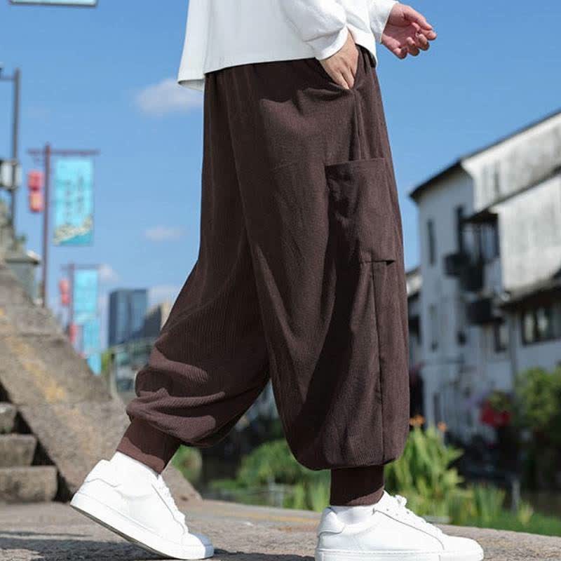Buddha Stones Pantaloni da uomo a gamba affusolata, stile vintage, con coulisse, per autunno/inverno, modello casual vintage, con tasche. - image 30