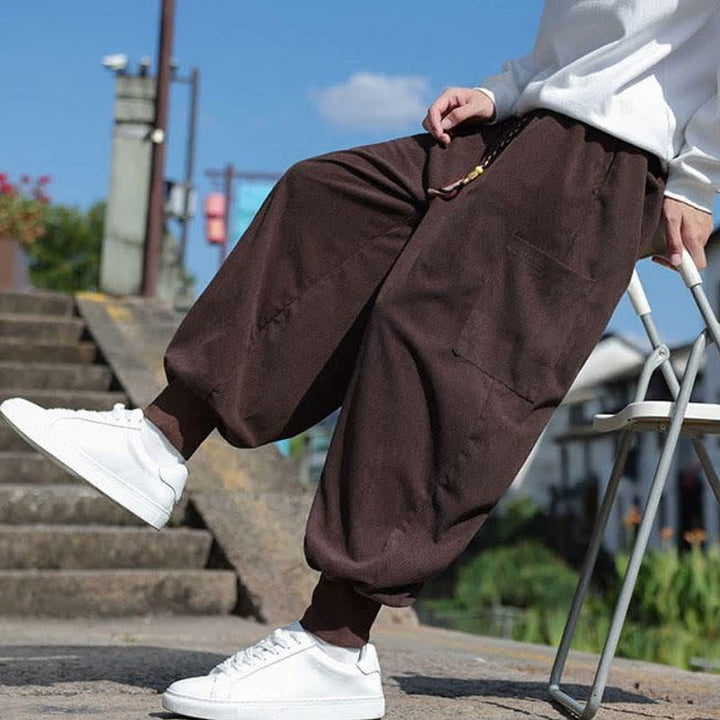 Buddha Stones Pantaloni da uomo a gamba affusolata, stile vintage, con coulisse, per autunno/inverno, modello casual vintage, con tasche. - image 35