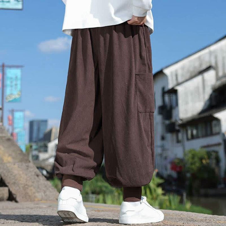 Buddha Stones Pantaloni da uomo a gamba affusolata, stile vintage, con coulisse, per autunno/inverno, modello casual vintage, con tasche. - image 32
