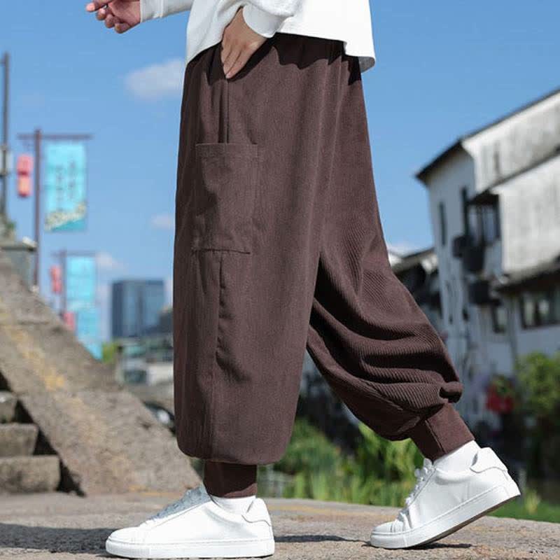 Buddha Stones Pantaloni da uomo a gamba affusolata, stile vintage, con coulisse, per autunno/inverno, modello casual vintage, con tasche. - image 31