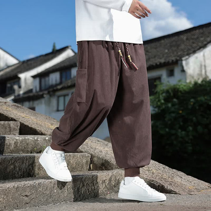 Buddha Stones Pantaloni da uomo a gamba affusolata, stile vintage, con coulisse, per autunno/inverno, modello casual vintage, con tasche. - image 33