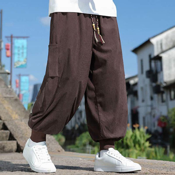 Buddha Stones Pantaloni da uomo a gamba affusolata, stile vintage, con coulisse, per autunno/inverno, modello casual vintage, con tasche. - image 29