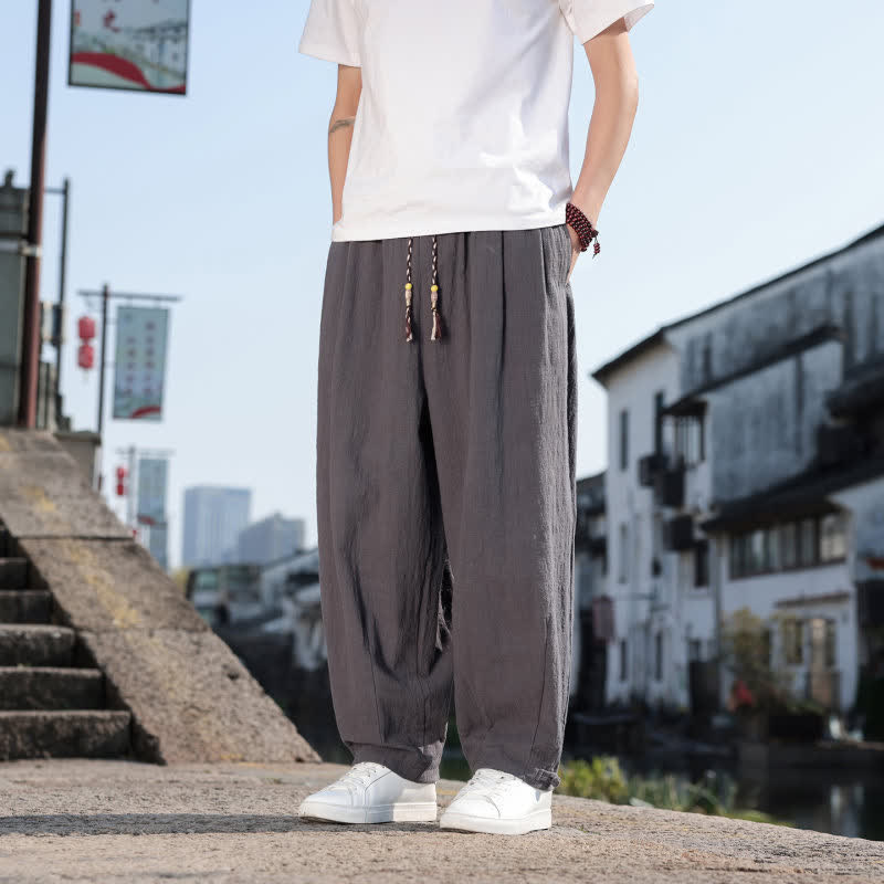Buddha Stones Pantaloni lunghi da uomo a gamba dritta, stile retrò, casual, per primavera/autunno, con tasche. - image 2