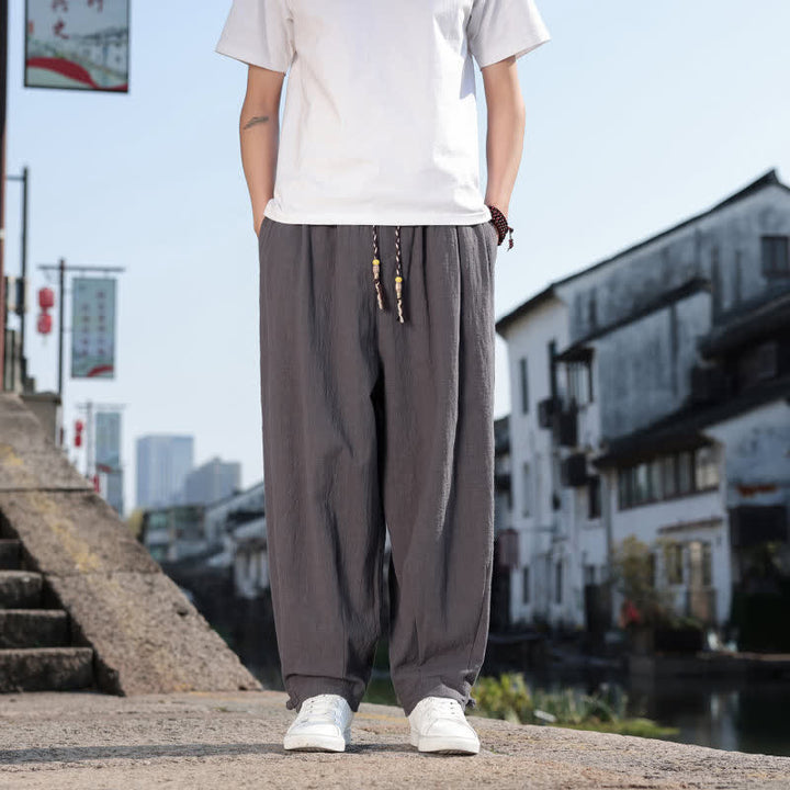 Buddha Stones Pantaloni lunghi da uomo a gamba dritta, stile retrò, casual, per primavera/autunno, con tasche. - Grigio tenue - US/UK/AU46, EU56 (5XL) - image 0