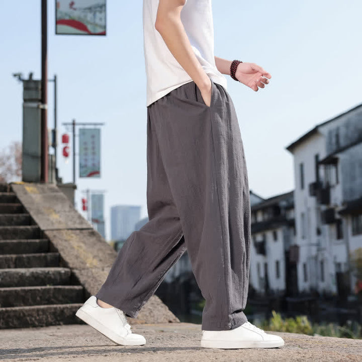 Buddha Stones Pantaloni lunghi da uomo a gamba dritta, stile retrò, casual, per primavera/autunno, con tasche. - image 5