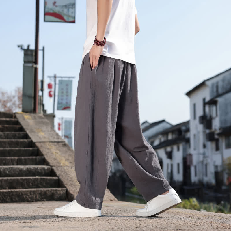 Buddha Stones Pantaloni lunghi da uomo a gamba dritta, stile retrò, casual, per primavera/autunno, con tasche. - image 6