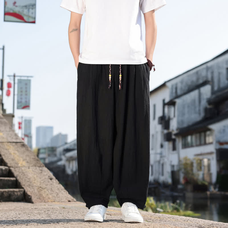 Buddha Stones Pantaloni lunghi da uomo a gamba dritta, stile retrò, casual, per primavera/autunno, con tasche. - Nero - US/UK/AU46, EU56 (5XL) - image 11