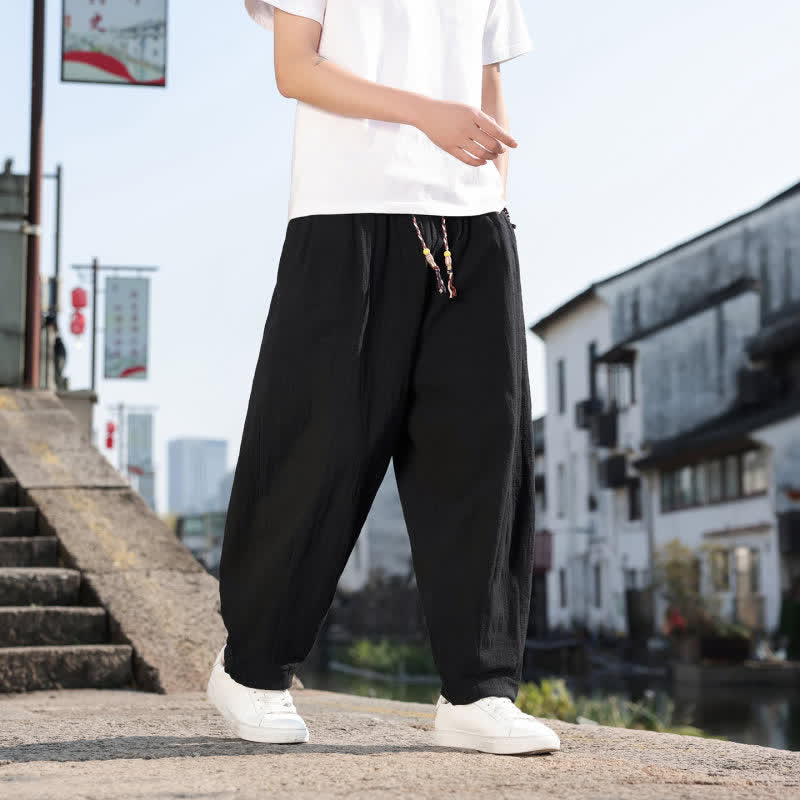 Buddha Stones Pantaloni lunghi da uomo a gamba dritta, stile retrò, casual, per primavera/autunno, con tasche. - image 16