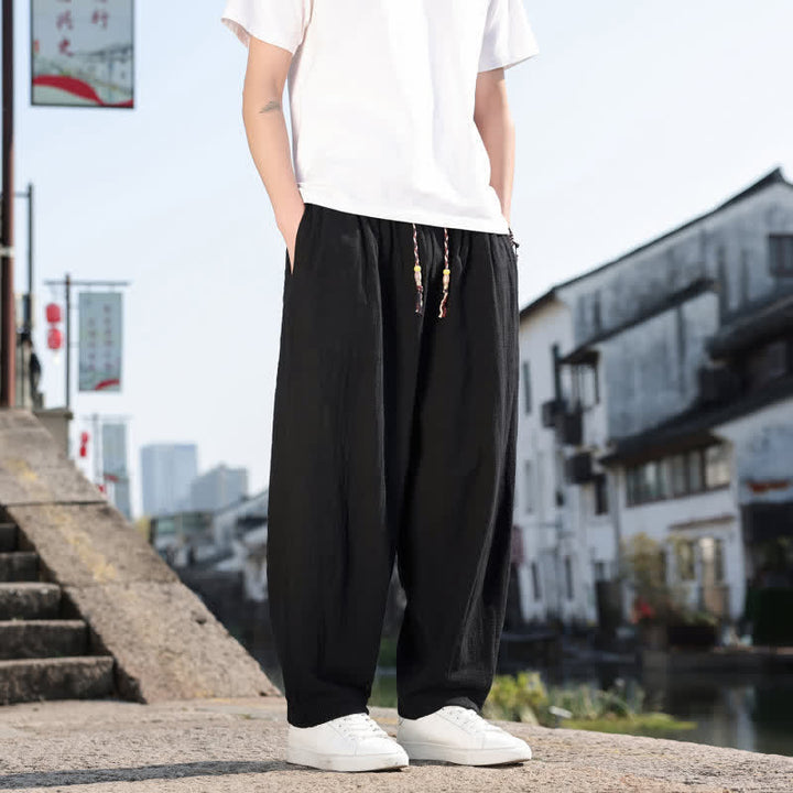 Buddha Stones Pantaloni lunghi da uomo a gamba dritta, stile retrò, casual, per primavera/autunno, con tasche. - image 12