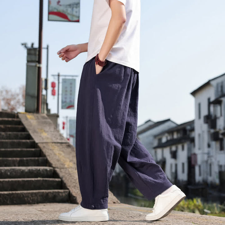 Buddha Stones Pantaloni lunghi da uomo a gamba dritta, stile retrò, casual, per primavera/autunno, con tasche. - image 25
