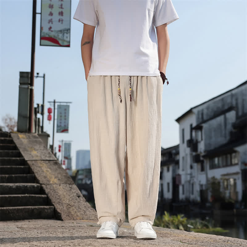 Buddha Stones Pantaloni lunghi da uomo a gamba dritta, stile retrò, casual, per primavera/autunno, con tasche. - Beige - US/UK/AU46, EU56 (5XL) - image 27