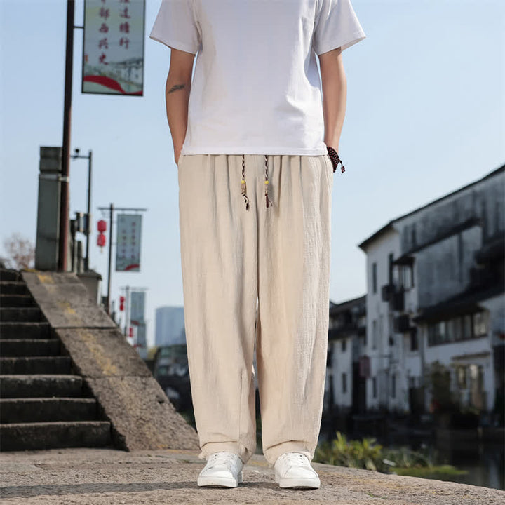 Buddha Stones Pantaloni lunghi da uomo a gamba dritta, stile retrò, casual, per primavera/autunno, con tasche. - Beige - US/UK/AU46, EU56 (5XL) - image 27