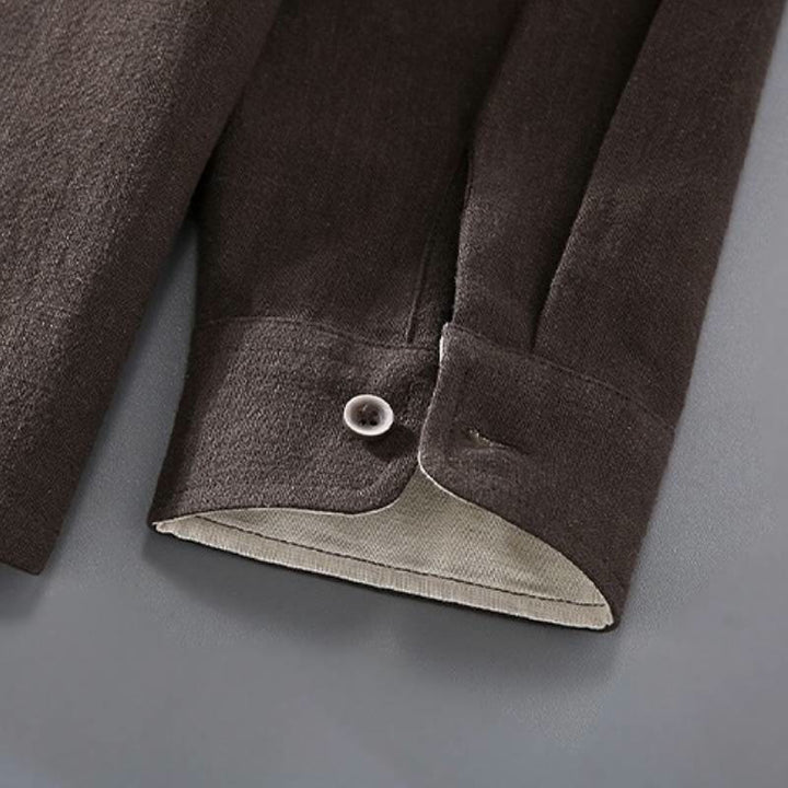 Buddha Stones Camicia a maniche lunghe da uomo in ramia tinta unita stile Tang, minimalista, con bottoni, primavera autunno, pantaloni, tessuto da meditazione con tasche - image 6