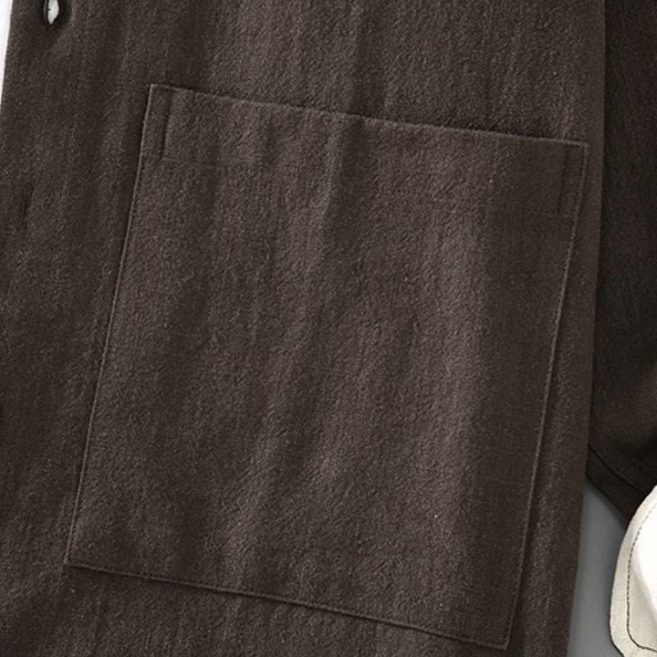 Buddha Stones Camicia a maniche lunghe da uomo in ramia tinta unita stile Tang, minimalista, con bottoni, primavera autunno, pantaloni, tessuto da meditazione con tasche - image 5