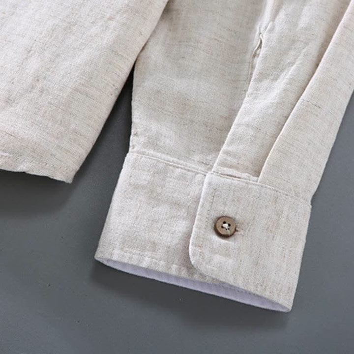 Buddha Stones Camicia a maniche lunghe casual minimalista con bottoni, pantaloni con coulisse, tinta unita, da uomo, per meditazione, con tasca - image 7